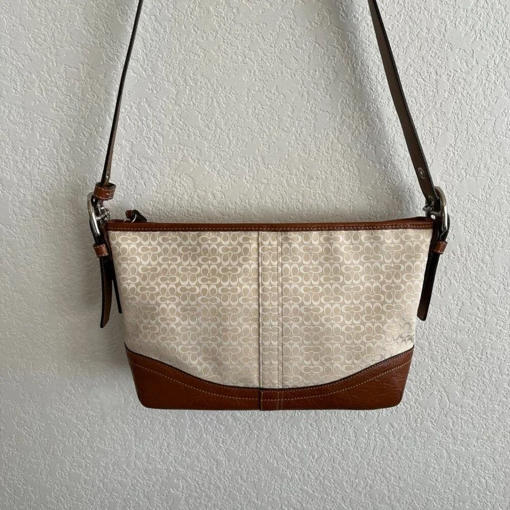 Coach Monogram Leather Trim Shoulder Bag